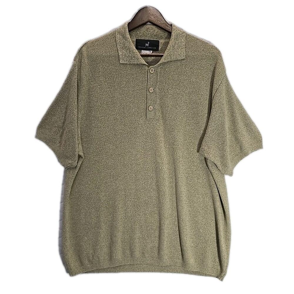 Peruvian Connection XL Knit Polo Pima Cotton Tan Old Money Quiet Luxury Peru
